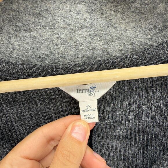 Terra & Sky Sweater Pullover Women 3X Plus Gray Knit V-Neck Long Sleeve Rayon - Picture 3 of 7